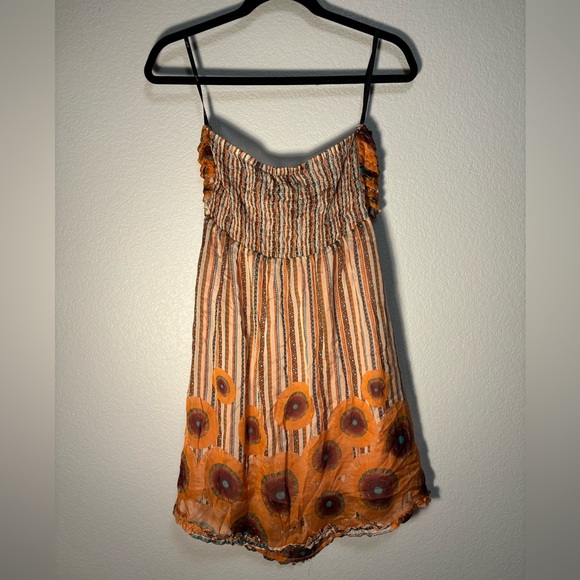 YADA Orange Sleeveless Tube Top Mini Dress w Ruffled Chest Design Unique Print🧡 - Picture 2 of 9